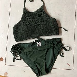Olive green crochet swimsuit